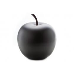 Pomme noire mate avec une tige fine, simple et élégante sur fond blanc.