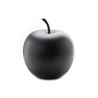 Pomme noire mate avec une tige fine, simple et élégante sur fond blanc.
