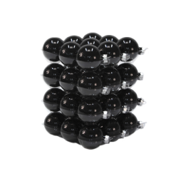 A stacked arrangement of glossy black spheres, creating a modern geometric design.