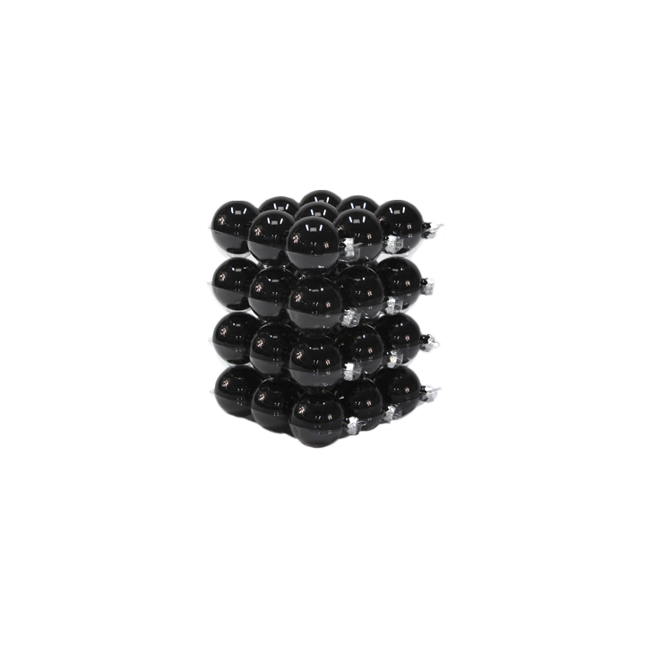 A stacked arrangement of glossy black spheres, creating a modern geometric design.