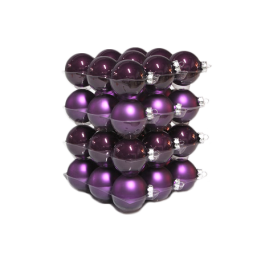 A stacked arrangement of shiny purple spheres with metallic finishes.