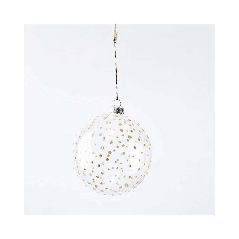 Boule de noël en verre transparent et décoration points or Boule de noël en verre transparent et décoration points or