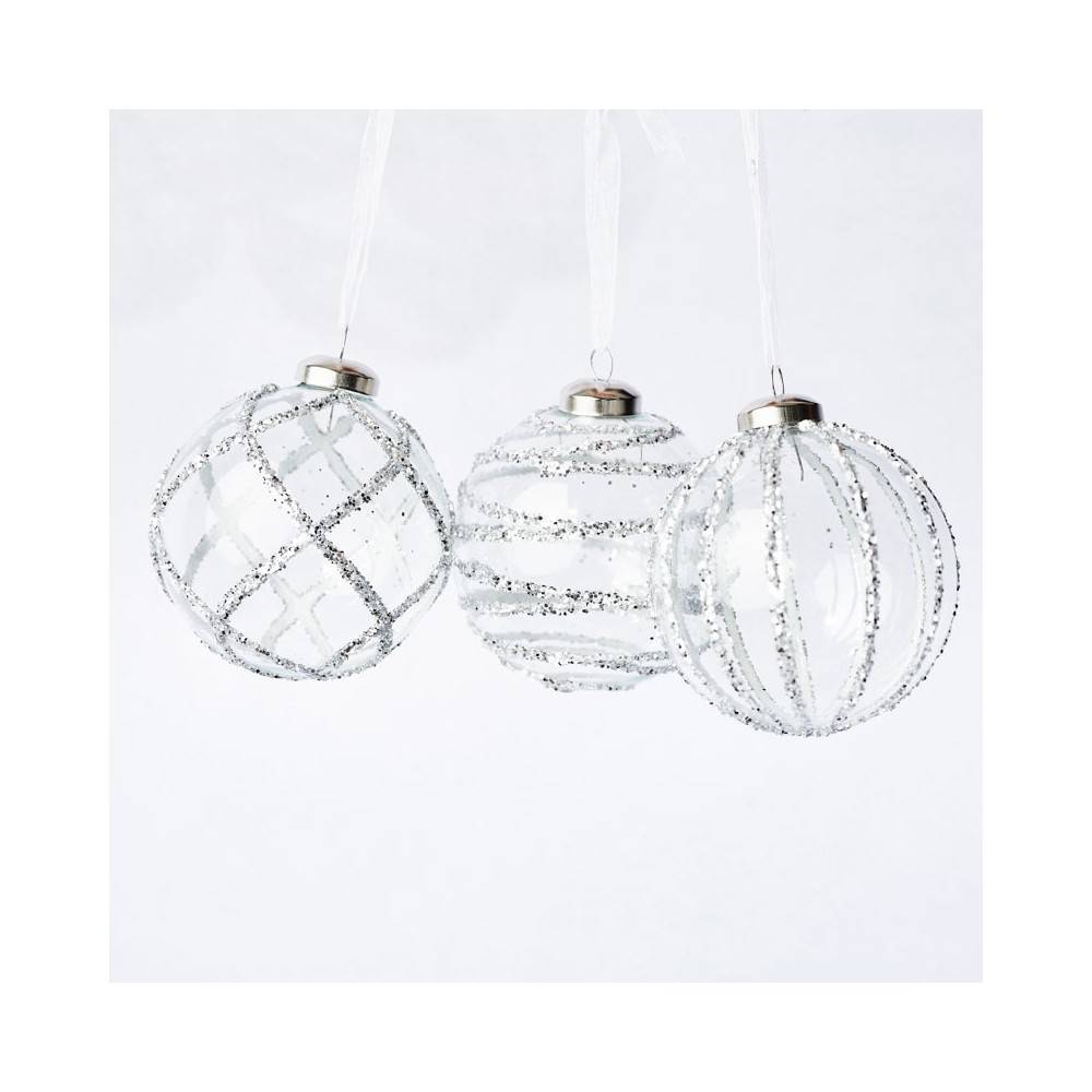 boule en verre transparente avec lignes 3D argentées en paillettes boule en verre transparente avec lignes 3D argentées en paillettes