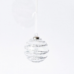 boule en verre transparente avec  lignes 3D argentées en paillettes