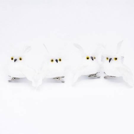 Lot de 4 hiboux fourrure blanche sur clip