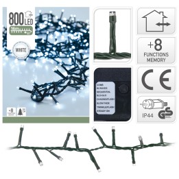 Guirlande lumineuse LED blanche sur fil vert, 16 m, avec plusieurs modes d'éclairage.