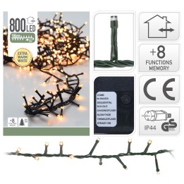 A bundle of warm white LED string lights on a green wire, perfect for festive decorations.