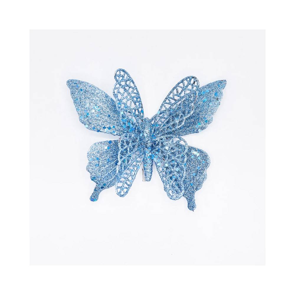 Papillon turquoise paillettes clip