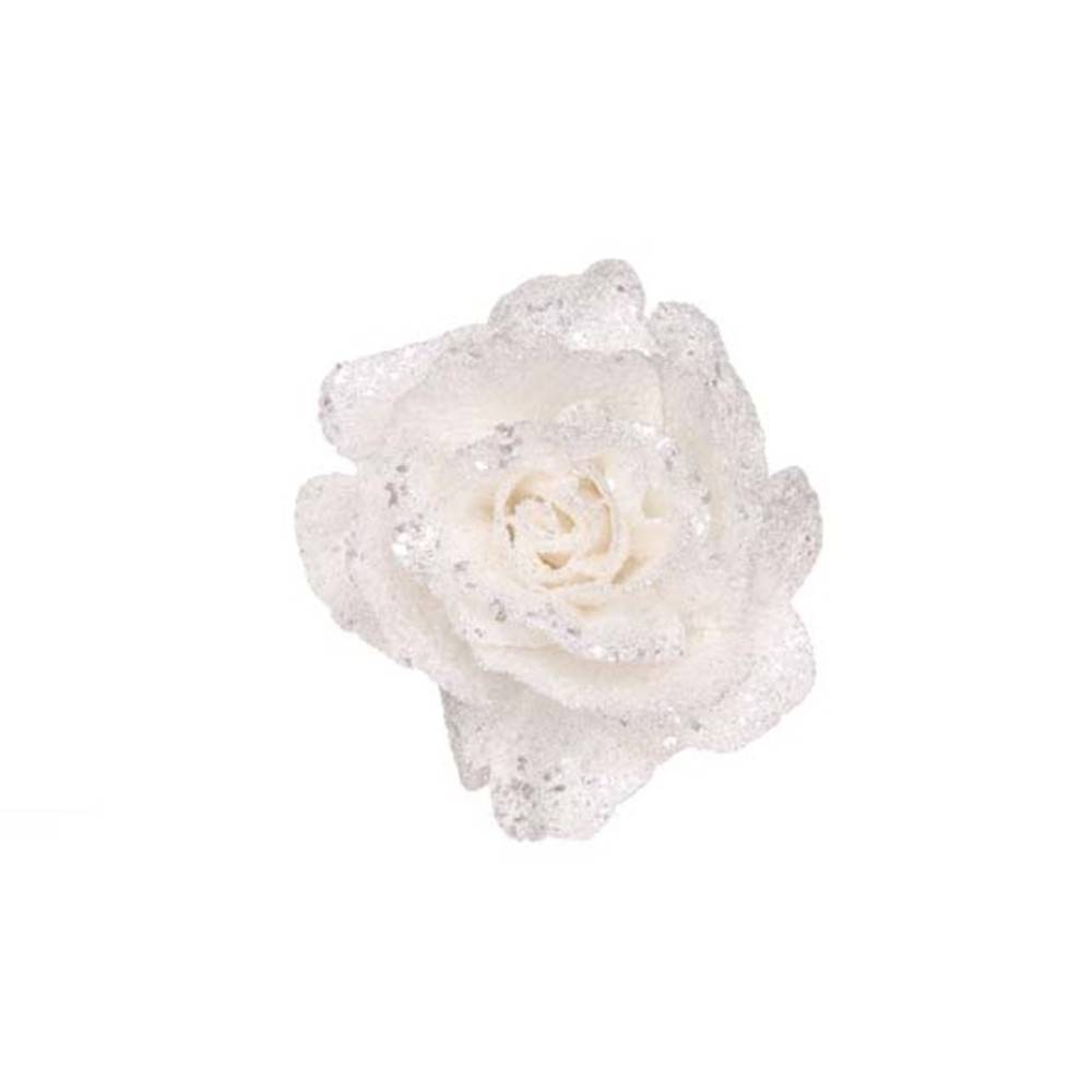 ROSE BRILLANTE SUR CLIP BLANC D10CM ROSE BRILLANTE SUR CLIP BLANC D10CM