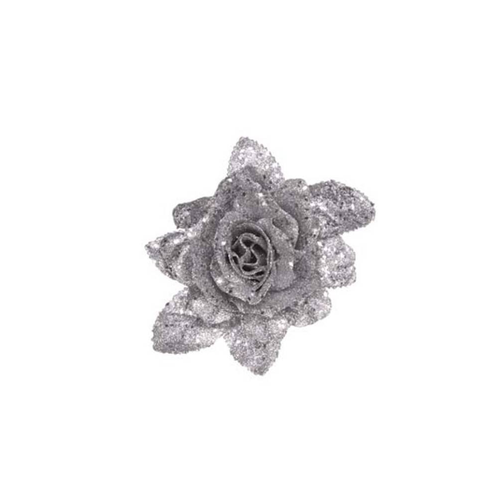 ROSE+FEUILLE BRILL SUR CLIP ARGENT D15CM PLASTIQUE ROSE+FEUILLE BRILL SUR CLIP ARGENT D15CM PLASTIQUE