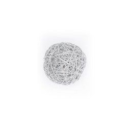 A textured, spherical ball made of thin, intertwined white strands.