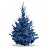 A stylized blue conifer tree with dense, textured branches.