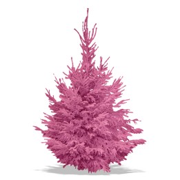 Een felroze dennenboom met een volle, weelderige uitstraling.