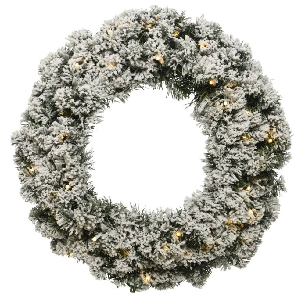 Snowy artificial wreath with lights  - 1