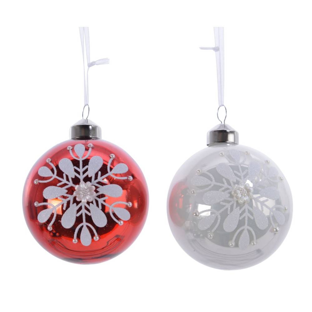 2x3 Kerstballen vlokjes met glitter | SAPINS.BE SRL