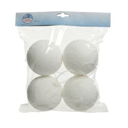 Quatre sphères blanches en polystyrène, emballées dans un sachet transparent.