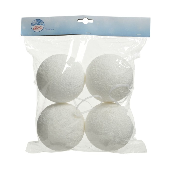 Vier witte styropor ballen in een transparante verpakking, met een lichte textuur.