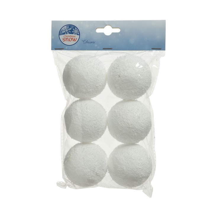 Six boules blanches en polystyrène, présentées dans un emballage transparent.