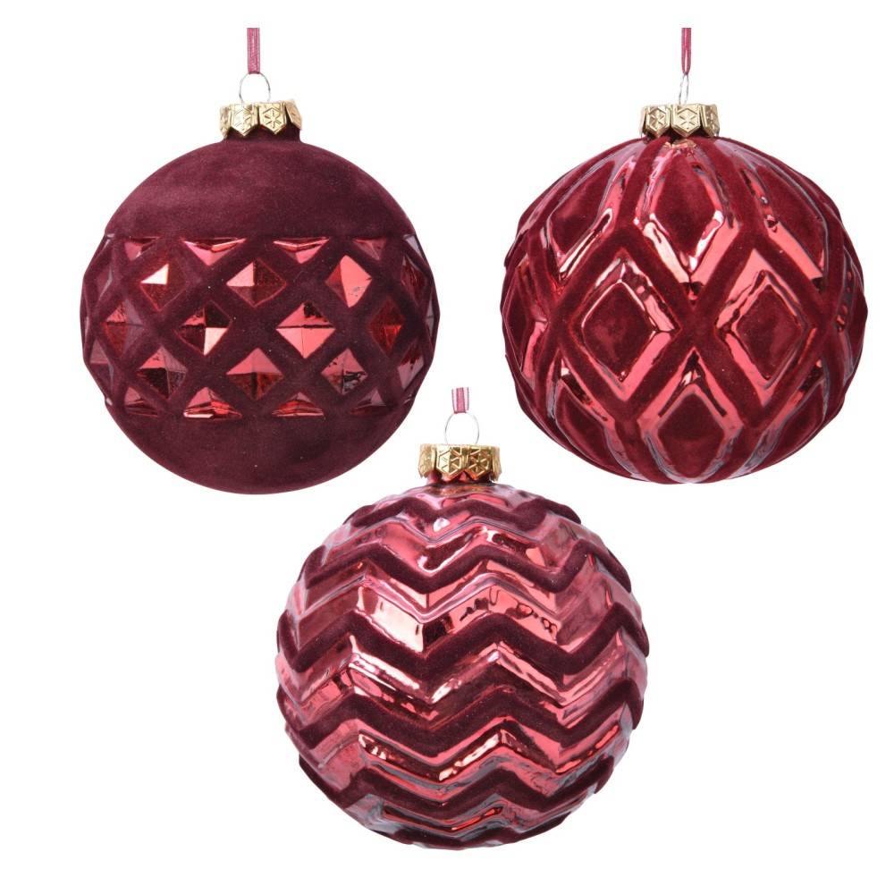 3X3 Boules de Noel Velour Rouge 3X3 Boules de Noel Velour Rouge