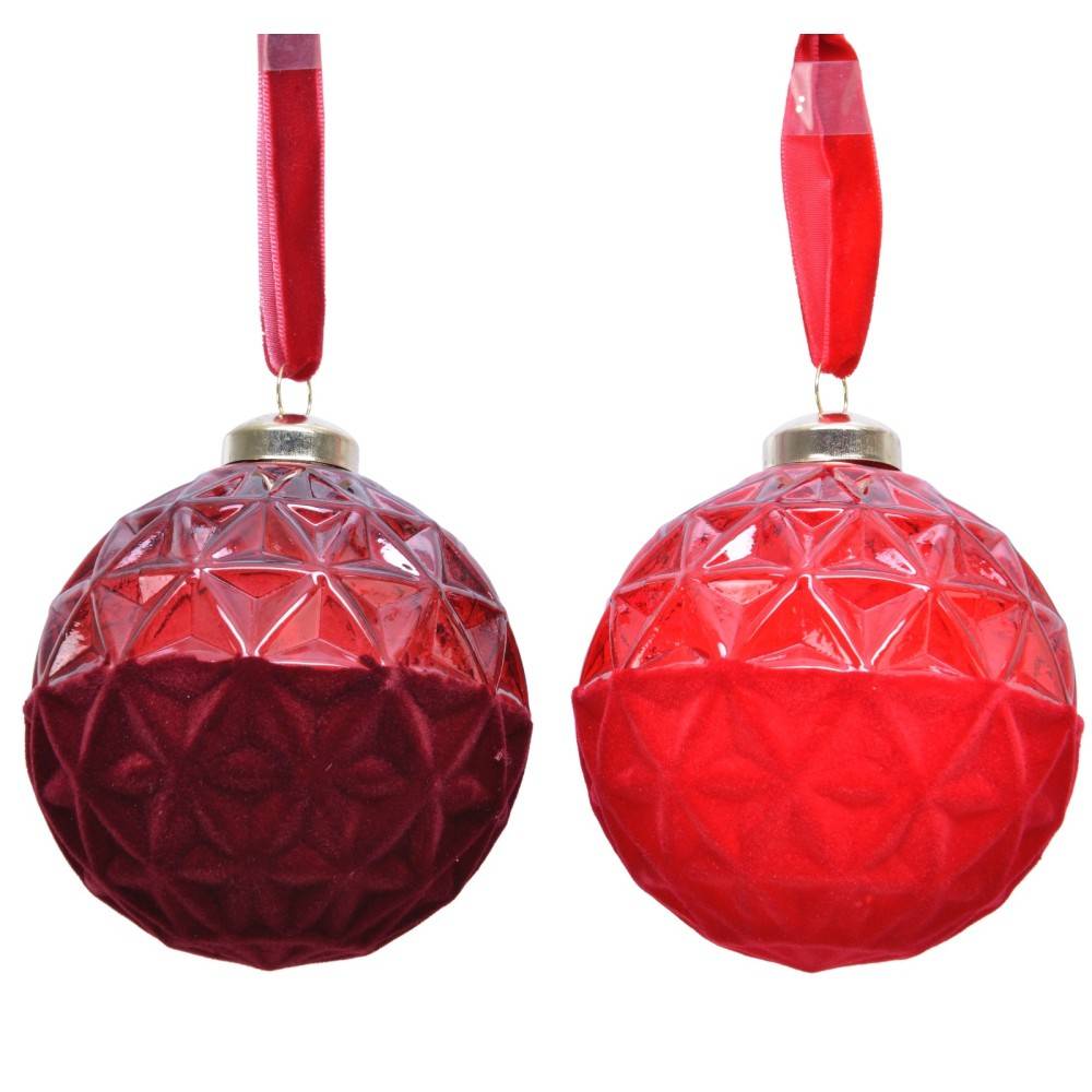 2 Boules de Noel Bordeau & Rouge Floquées 2 Boules de Noel Bordeau & Rouge Floquées