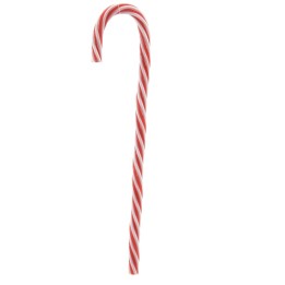 Bâton de sucre en forme de canne, rayé rouge et blanc, festif et sucré.