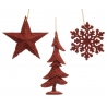 Ornements rouges en forme d'étoile, sapin et flocon, texturés et festifs. Ornements rouges en forme d'étoile, sapin et flocon, texturés et festifs.