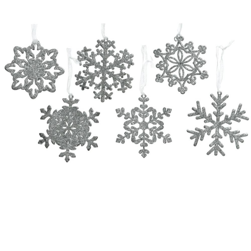 6 Flocons de Neige à Paillettes Argenté 6 Flocons de Neige à Paillettes Argenté