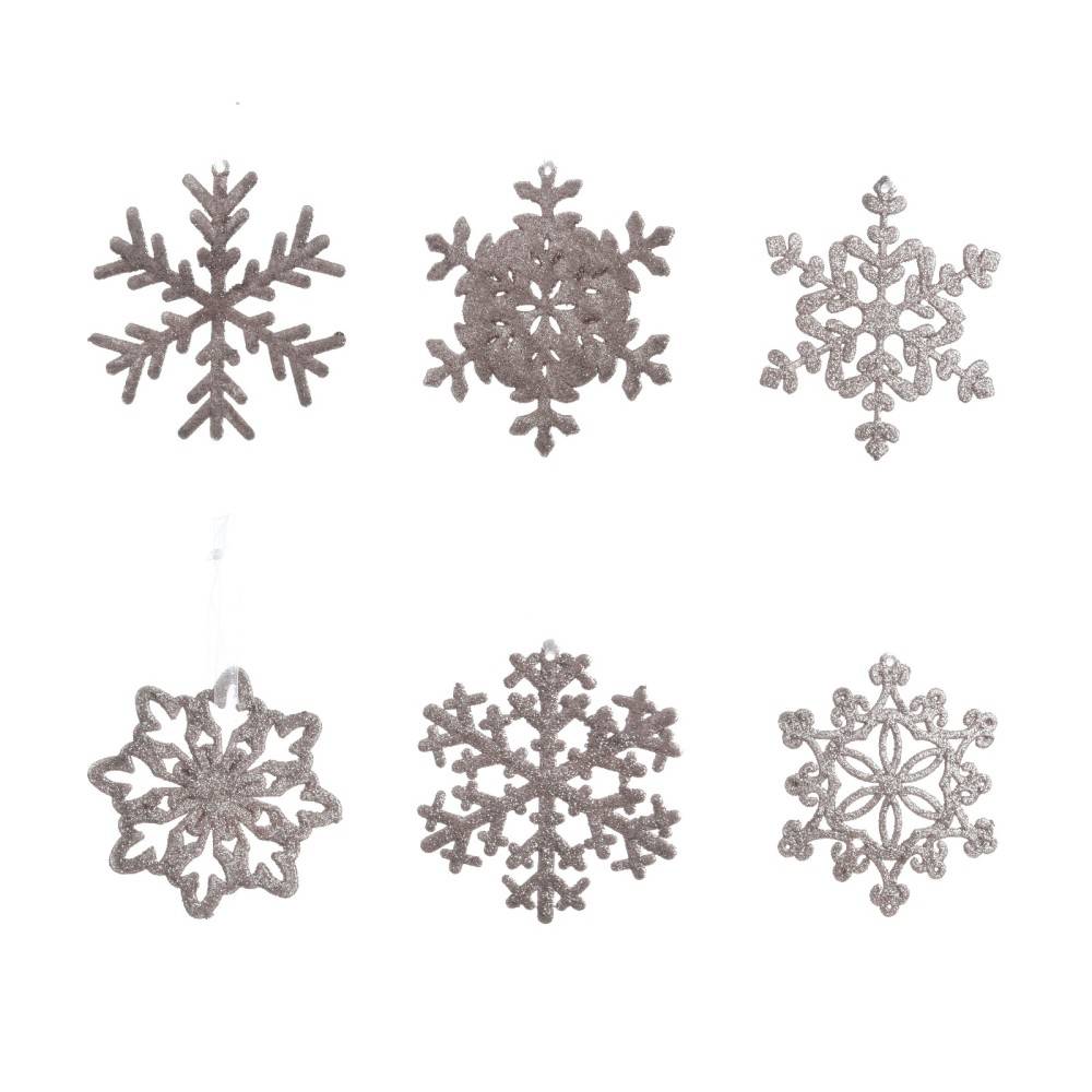 6 Flocons de Neige à Paillettes Argenté 6 Flocons de Neige à Paillettes Argenté
