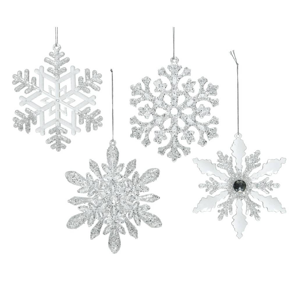 4 Flocons de Neige à Paillettes Argenté et Transparant 4 Flocons de Neige à Paillettes Argenté et Transparant