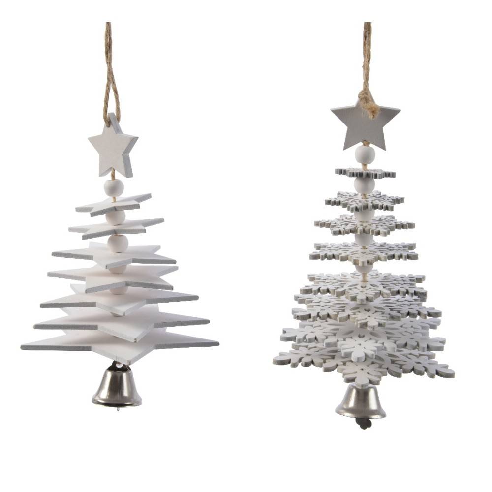 2 Arbres de Noël Etoiles & Flocons en Bois Blanc 2 Arbres de Noël Etoiles & Flocons en Bois Blanc