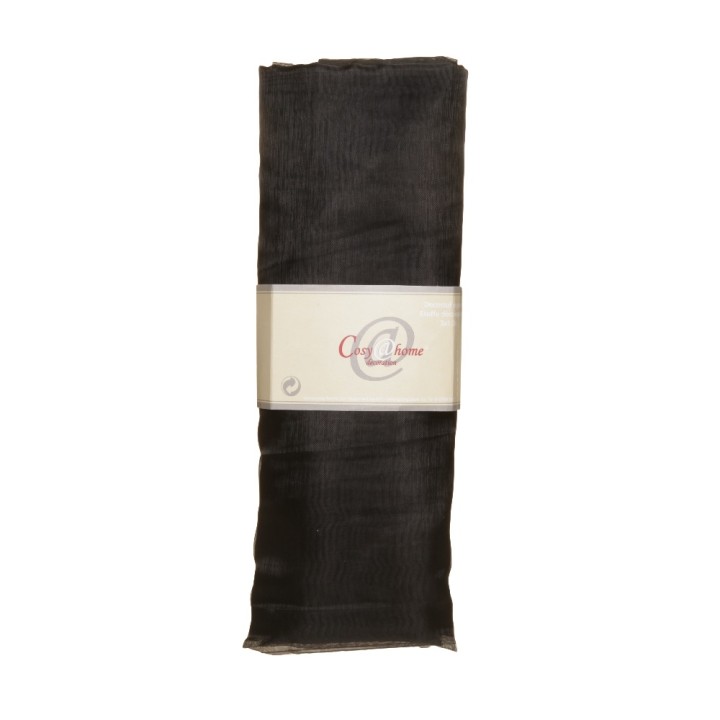 A neatly folded black fabric swatch, packaged with a simple label.