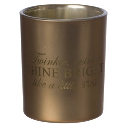 Vase en métal doré, inscription élégante, style moderne et scintillant.