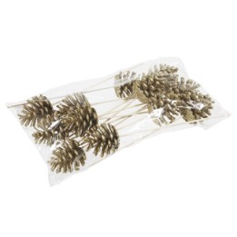A clear bag containing decorative pinecone stems in earthy tones.
