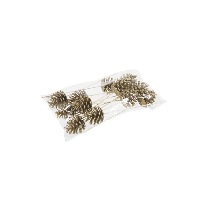 A clear bag containing decorative pinecone stems in earthy tones.