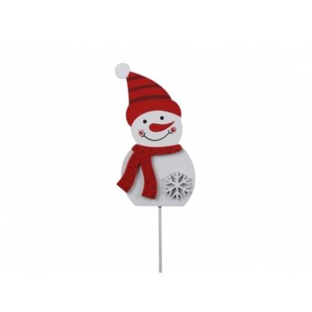 A cheerful snowman with a red striped hat and scarf, holding a snowflake. A cheerful snowman with a red striped hat and scarf, holding a snowflake.