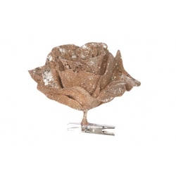 Rose de Noël artificielle brune à paillette sur clip
