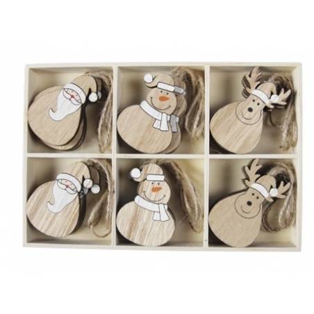 lot de 12 suspensions renne pere noel bonhomme de neige en bois OLI