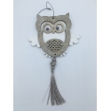 Set of 2 hanging wooden owls