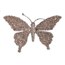 A shimmering silver butterfly adorned with sparkling crystals, showcasing intricate details.