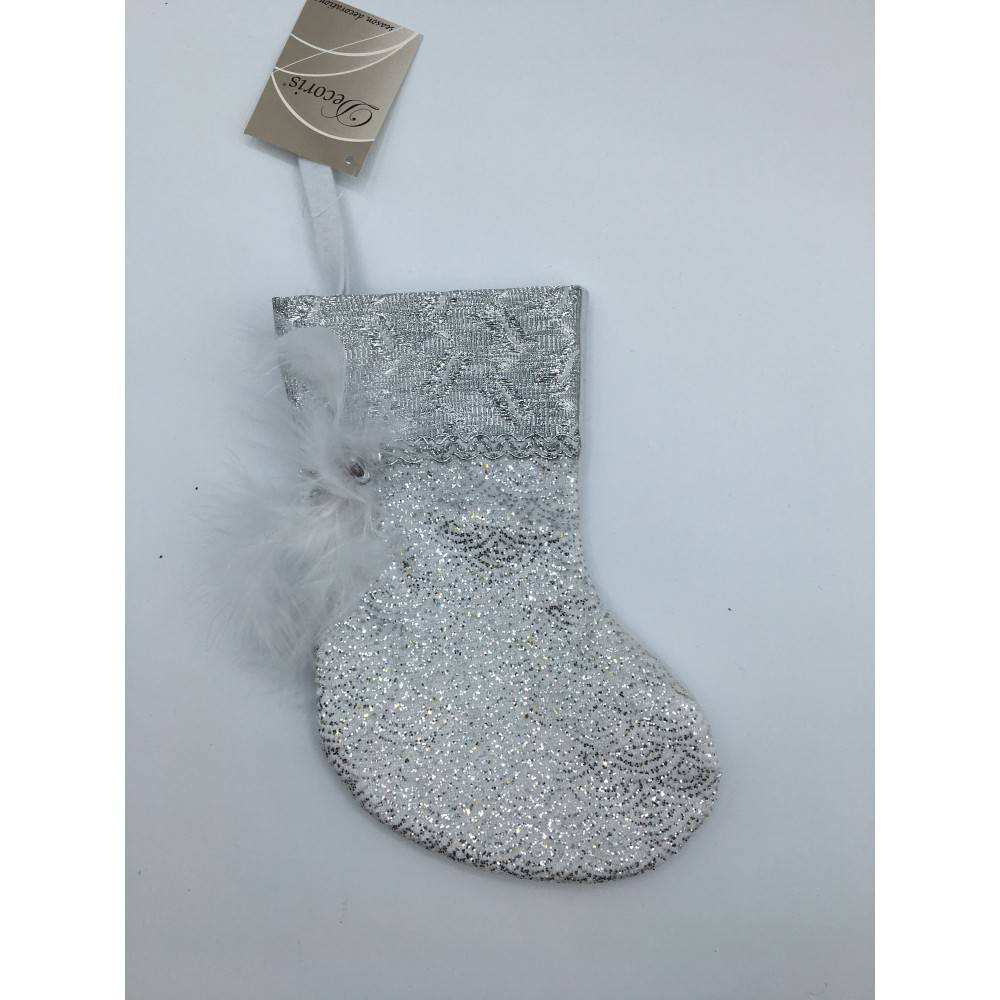 Chaussette de Noël grise à plume OLI Chaussette de Noël grise à plume OLI