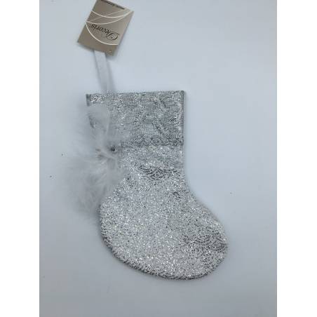 Chaussette de Noël grise à plume OLI Chaussette de Noël grise à plume OLI