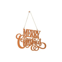 Panneau en bois sculpté, lettres en relief, ambiance festive chaleureuse.