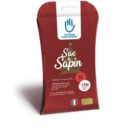 A red, festive bag with a Christmas tree design, showcasing a holiday theme.