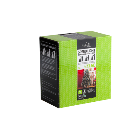 Boîte noire avec motifs verts, contenant des lumières LED pour arbre de Noël.