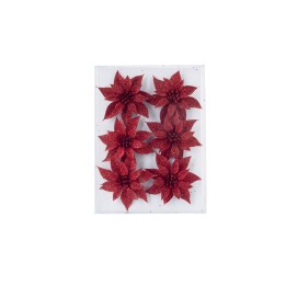 Pétales rouges brillants en forme d'étoile, disposés sur un fond transparent.
