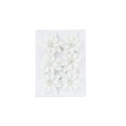 A textured white canvas adorned with six elegant, white flowers.