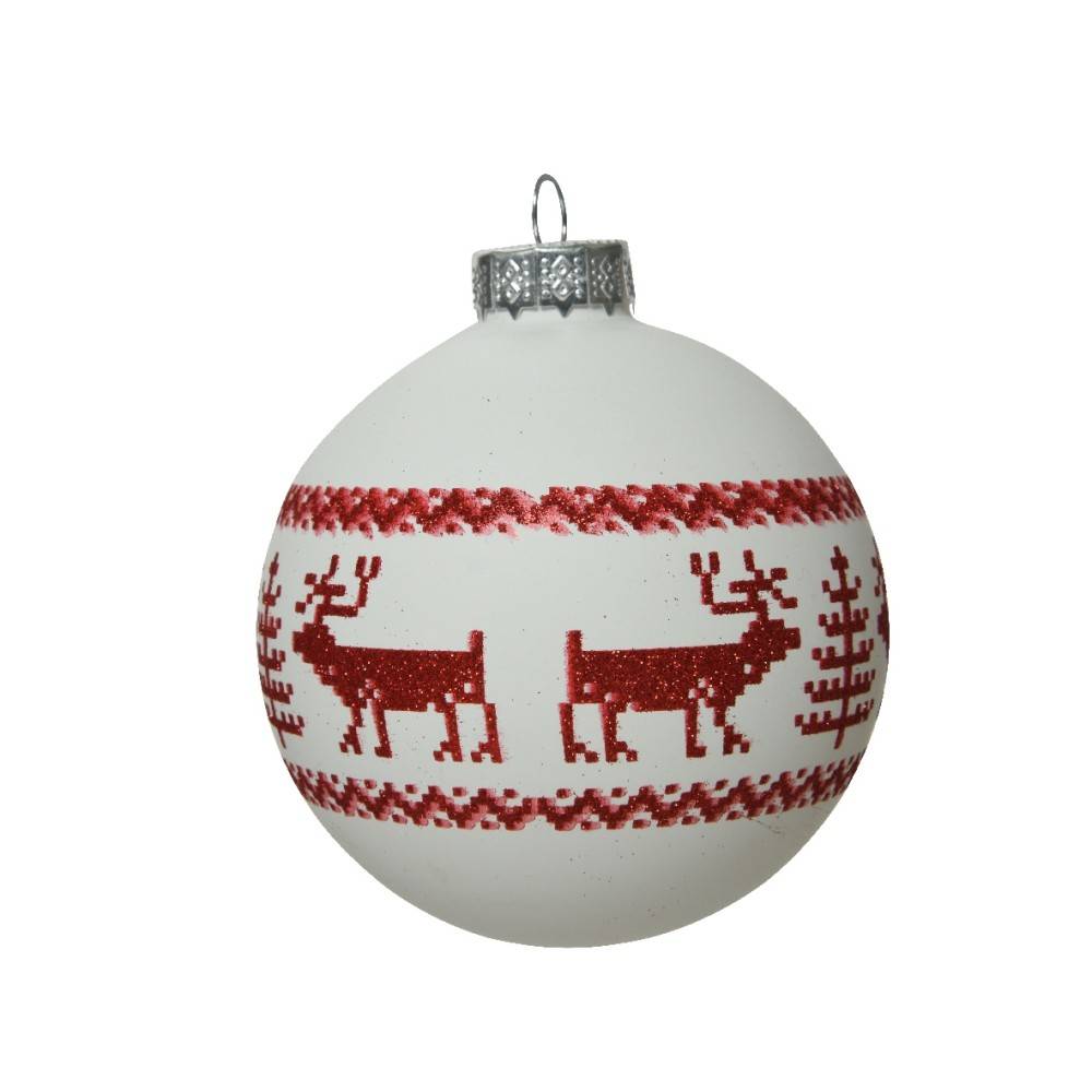 Glass baubles with red reindeer