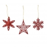 Set of 3 red snowflakes and stars