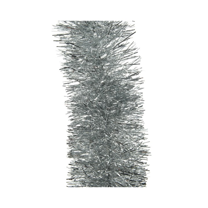 Glanzende zilveren slinger met sprankelende vezels, perfect voor feestelijke decoratie.