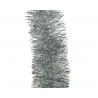 A shimmering silver tinsel strand with fine, metallic fibers. A shimmering silver tinsel strand with fine, metallic fibers.